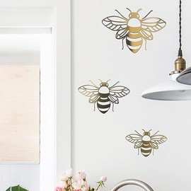 12Pcs Bee Wall Decals Honey Bee Wall Stickers Gold Honey Bee Decals,Removable DIY Bee Decoration Decals,Honeycomb Wall Decals for Bedroom Living Room Nursery Playroom Decorations,Wall Decorations