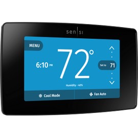 Emerson Sensi Touch Wi-Fi Smart Thermostat with Touchscreen Color Display, Works with Alexa, Energy Star Certified, C-wire Required, ST75 Black 5.625" x 3.4" x 1.17"