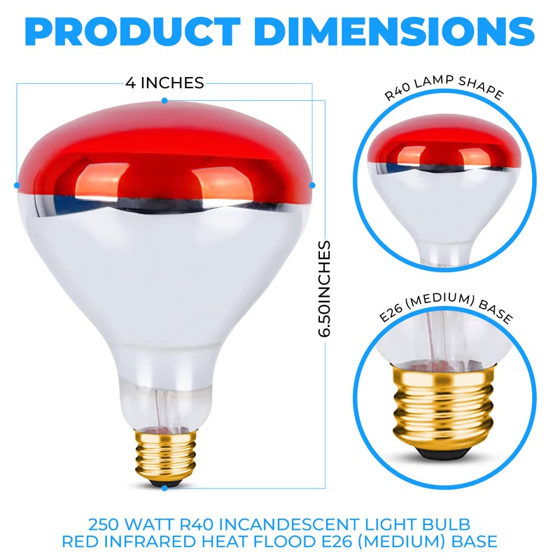 OHLECTRIC R40 Red Infrared Heat Flood Bulb with E26 Medium