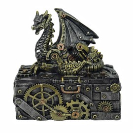 HEINBOW Steampunk Dragon Statue Trinket Box Dragon Figurine Collectible Fantasy Medieval Décor Mythical Guardian Dragon Figurine Jewelry Box Tarot Box