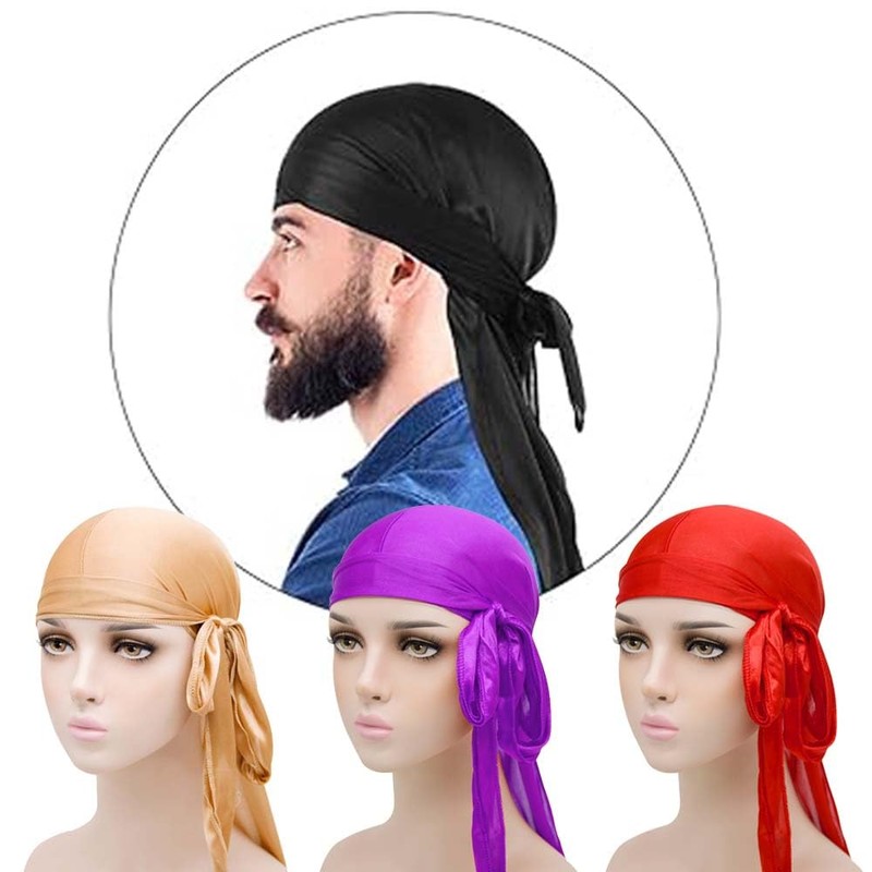 Samidy 5 Pieces Breathable Bandana Hat Silky Durag do doo