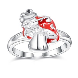 Dreamboat 925 Sterling Silver Red Mushroom Ring Cute Nature Frog Rings for Women Mushroom Jewelry Gifts