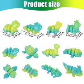 LALASTYULE 12PCS 3D Printed Mini Animals Set Articulated Dinosaur, Turtle, Bat, Rhino & More Movable Joint Fidget Toys Home Office Decor Educational Collectibles (Green)