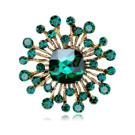 Vintage Simulated Emerald Flower Brooch Pin for Women Girls Rhinestone Crystal Floral Laple Pin Clip Sweater Scarves Jackets Shawl Dress Suit Hat Corsage Decoration Brooches Pins Fashion Jewelry Gift
