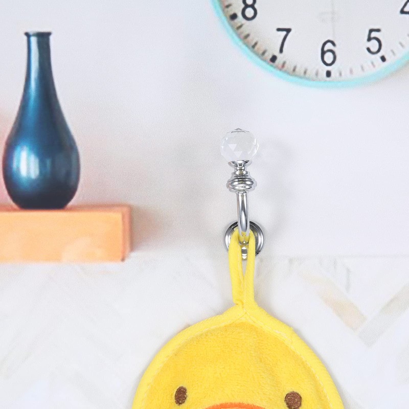 5pcs Bright Chrome Transparent Round Crystal Wall Coat Hat Hook