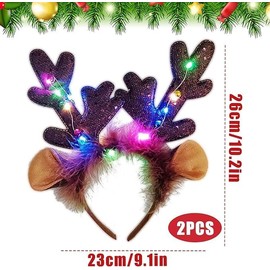 Forhome Reindeer Headband 2 Pieces Antlers Headband Antlers Headband with LED Lighting Christmas Antlers Christmas Headband Christmas Headbands for Christmas Accessories and Holiday Parties