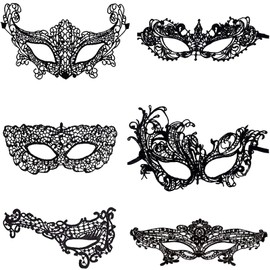 Noakofo 6Pcs Lace Masquerade Mask for Women Black Lace Eye Mask for Women Black Masks Masquerade Ball Masks for Eye Mask Party