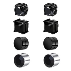 Besyvvin Magnetic Stud Earrings Fake Earrings Magnetic Stud Earrings Silver Black for Men Women Surgical Steel, Stainless Steel