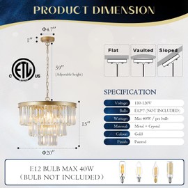 MERINEA Gold Crystal Chandeliers Modern Round 20" Chandelier 7 Lights Ceiling Pendant Light Fixture Luxury 3-Tier K9 Crystal Lighting for Living Room Dining Room Bedroom Kitchen Foyer