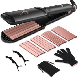 Sixriver Hair Crimper for Women 4 in 1 Flat Crimping Iron Plates Ceramic Waver Hair To