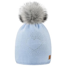 MFAZ Morefaz Ltd Winter Women Hat Ladies Worm Hats with Soft Fleece Lining Knitted with Heart Design (UK, Alpha, M, L, Sky Blue)