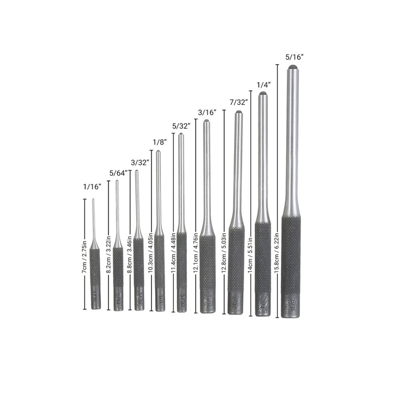 9 Pieces Roll Pin Punch Set Steel Punches Hand Pin