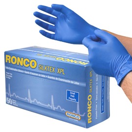 Disposable Latex Gloves, Ronco Silktex XPL, 50 Pack, 13 Mil, Small, 30.5 cm Length, Powder-Free, Long, Food-Grade, Textured, Blue