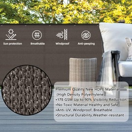 SUNLAX 2'6''x10' Brown Balcony Privacy Screen Fence Windscreen Cover Fabric Shade Netting Mesh Cloth with Grommets UV Protection for Patio, Backyard, Porch, Railing Shield 90%