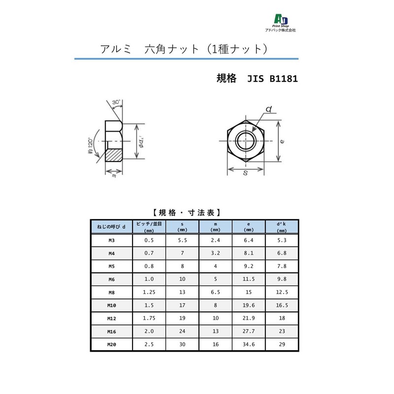 Ad Pack Aluminum Hex Nut (1 Type) M8 [Made in