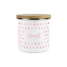 Purely Home Pink Polka Dots Spots Decaf Canister - White Metal Enamel Kitchen Food Storage Container
