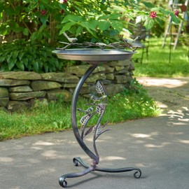 Zaer Ltd. Shallow Birdbath on Curved Branch Stand (Galvanized Finish)