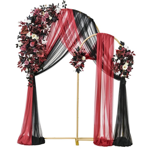 Ling's Moment Wedding Arch Backdrop Stand with Flowers - 7.2FT,