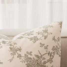 YZJZEDS 100% Cotton French Pastoral Lumbar Throw Pillow Covers Set of 2, 12x20 Inch Double Sided/Green, Farmhouse Decorative Cushion Covers for Sofa Bed Living Room Home Decor