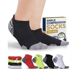 Pembrook Ankle Compression Socks for Women & Men - 4 Pairs | Compression Socks Ankle | Compression Running Socks for Women | Plantar Fasciitis Socks Women | Neon Colors WMelon