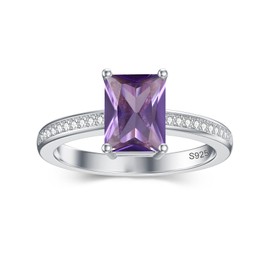 Gnteey Gemstone Rings 925 Sterling Silver 8x6 mm Emerald Cut Birthstone Engagement Ring for Women, 5, Gemstone, Alexandrite