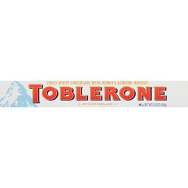 Toblerone Swiss White Chocolate Bar with Honey & Almond Nougat, 3.52 oz