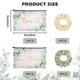 Pack of 18 Bride Gifts JGA Party Accessories, Bride Makeup Bag, Bridesmaids Scrunchies, Team Bride Make Up Bag, Gift for Bridal Shower, Bridal Makeup Bag, Bride Bag for Stag Night, Green