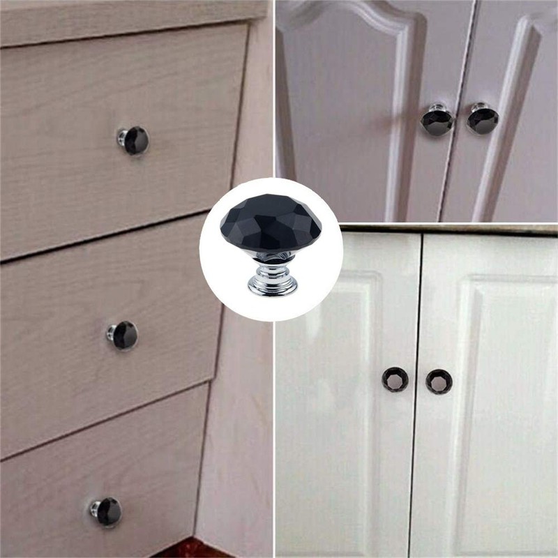 BOZONLI 6pcs 30mm Black Crystals Glass Drawer Knobs Cupboard Knobs