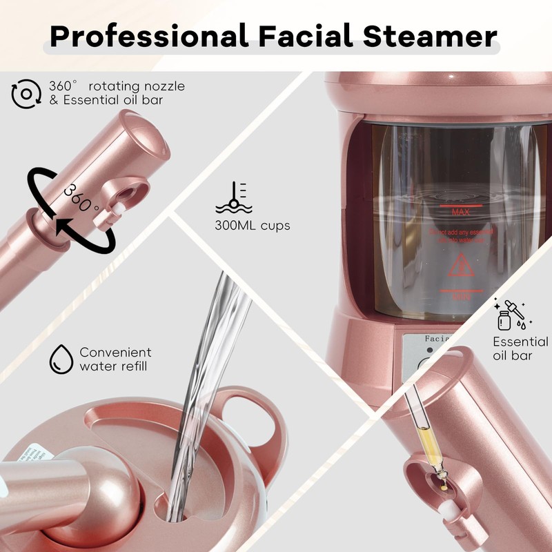 Facial Steamer, Professional Face Steamer Tabletop with Extendable Nozzle, Portable