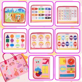 W Busy Board Montessori Toy for Toddler 1-3 Year Old, Educational Activity Sensory Board Preschool Learning Fine Motor Skills Toys, Travel Toys Quiet Book Gift for Kids