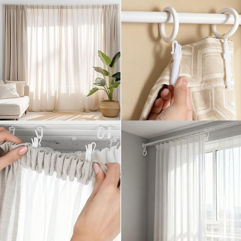 60 Pcs Adjustable Pinch Pleat Curtain Hooks - Plastic Drapery