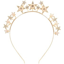 Headband Stars, Star Rhinestone Hair Hoop Headband, Women's Glitter Gold, Headband Glitter Stars Gold Headband, Rhinestone Hair Band for Women and Girls Birthday Costume Party