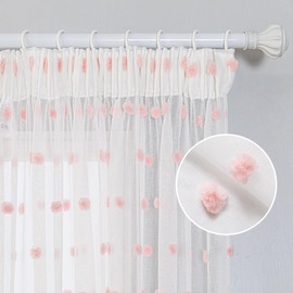 MYSKY HOME Curtains with Ruffle Tape, Short Voile Curtains for Children's Room, Modern for Curtain, Embroidery, Semi-Transparent Sliding Curtain, Living Room, Set of 2, Pink, H 145 x W 140 cm
