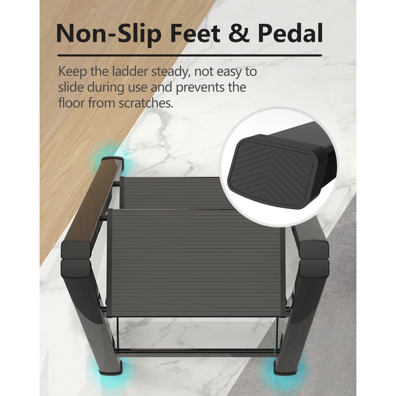 SOLADDER Step Stool, 2 Step Ladder with Anti-Slip and Wide