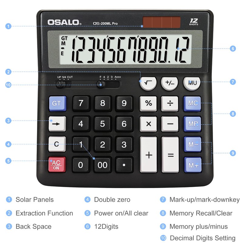OSALO Calculator Large Buttons Extra Large Display 12 Digit Desk