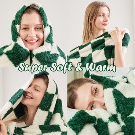 Qeils Throw Blanket for Couch, Checkered Blanket Microfiber Super Soft Knit Forest Green Throw Blanket for Sofa, Chair, Bed, Camping, Lightweight Travel Bed Blanket - 60"*80"