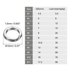 PATIKIL 50pcs 1.6mm x 12mm Fishing Split Rings 304 Stainless Steel Double Flat Ring Lure Connector for Saltwater Freshwater