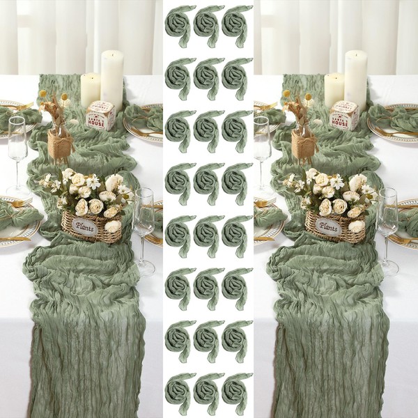 Windkream 4 Cheesecloth Table Runners and 48 Napkins Set, 10Ft