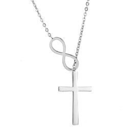 MiiFort Simple Infinity Cross Necklaces for Women Asymmetric Fashion Religious Jewelry Mother Girlfriend Mom Sisters Daughters Best Friends Birthday Silver