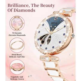 ESFOE Smart Watches for Women,1.19” AMOLED Smartwatch for Android iOS Phone,IP68 Waterproof Fitness Tracker Watch with Heart Rate Sleep Monitor 100+ Sports Pedometer,Ceramic(Answer/Make Calls)