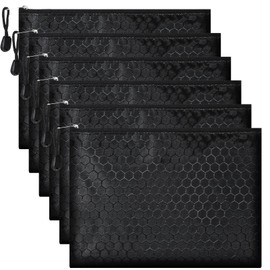 DOPENSPI Pack of 6 Money Bags, Bank Bag, 24 x 18 cm, A5 Money Folder with Zip, Waterproof Document Bag, A5 Black Zip Bag for Household, Business, School, Office