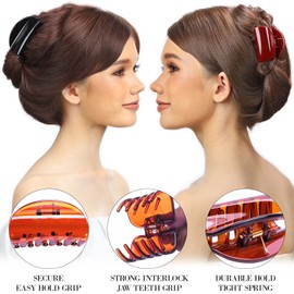 RC ROCHE ORNAMENT 12 Pcs Womens Jaw Claw Flat Clutcher Clamp No Slip Grip Strong Hold Cute Accessory Salon Styling Fashion Girls Beauty Hair Clip, Small Brown