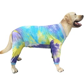 PriPre Pajamas for Large Dogs Cotton Tie dye Shirts Dog Onesie Jumpsuit Pet Sleeper Shirts Full Coverage Dog pjs (3XL Blue Tiedye)