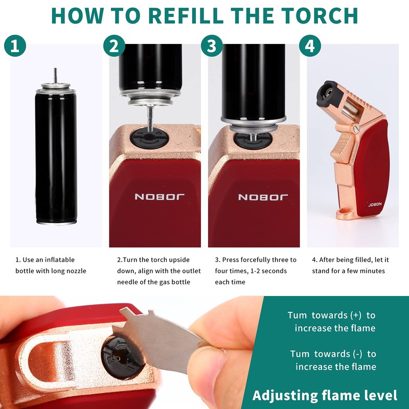 JOBON Torch Lighter Adjustable Firepower Refillable Butane Gas Jet Cigar