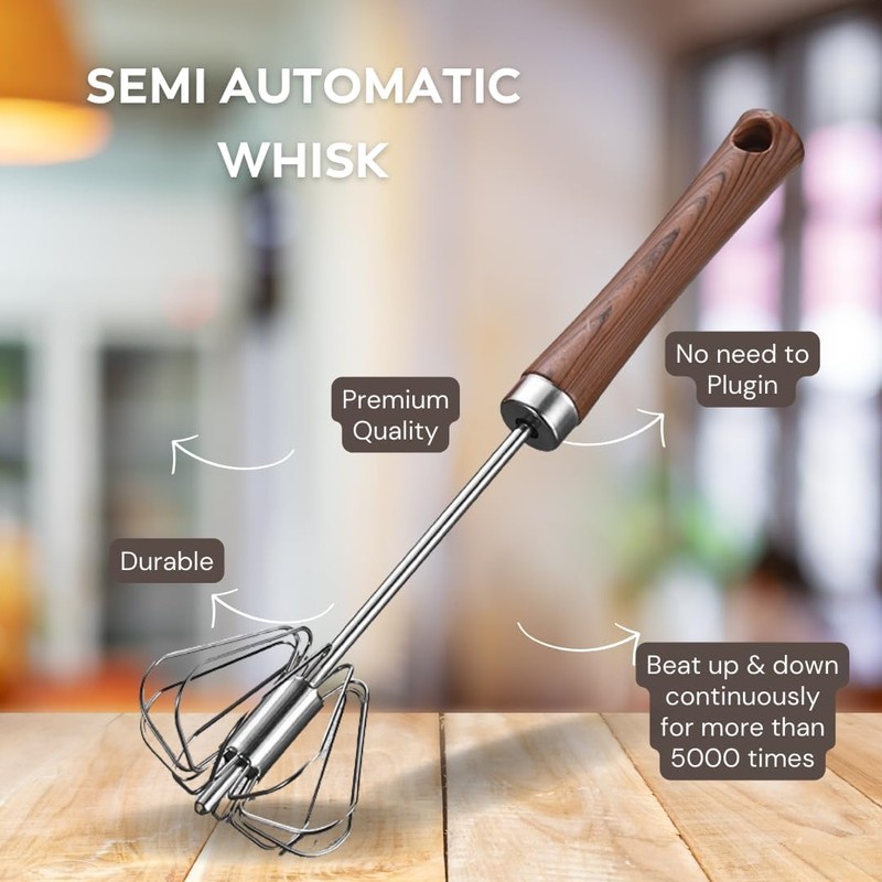 Semi Automatic Whisk, Whisks Stainless Steel for Kitchen,Mixing Stainless Steel