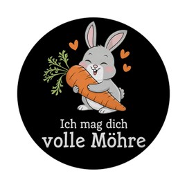 Grey Rabbit with Carrot Magnet Round - Ich mag Dich volle Karrot Round Magnet Adorable Design with Cute Rabbit Large Carrot on Black Background