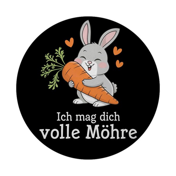 Grey Rabbit with Carrot Magnet Round - Ich mag Dich