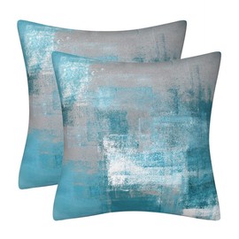 DILOXNSU Cushion Covers 45 x 45 Set of 2 Double-Sided Teal Grey Velvet Abstract Art Painting Modern Decorative 18 x18 Inch Pillow Cover for Sofa Livingroom Bed Cushions Cases