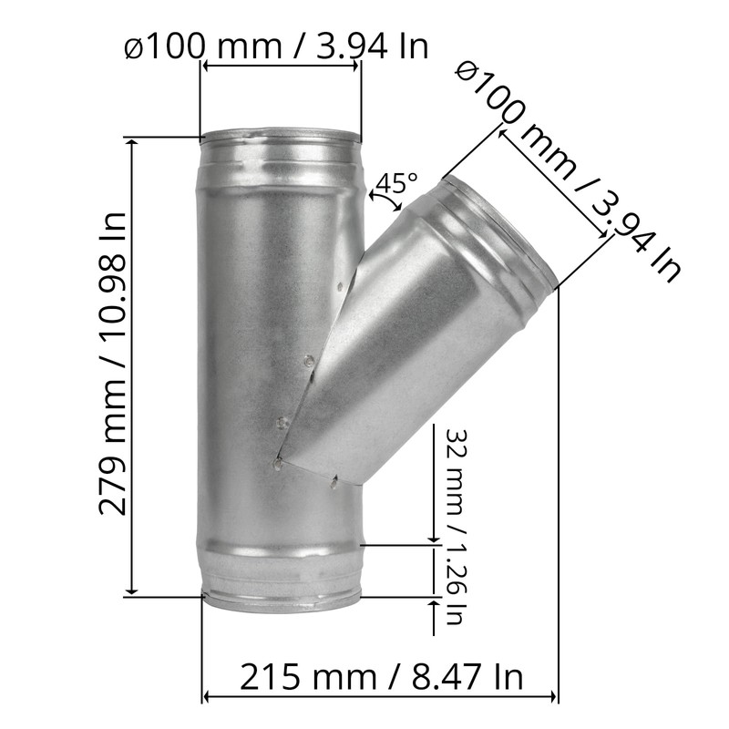 4'' Inch Duct Splitter to 45° Degree 4" Inch Branch