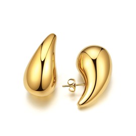 KeyStyle Gold Teardrop Earrings for Women,Hypoallergenic Tear Drop Earrings,14K Gold Plated TearDrop Hoops Earring,Lightweight Water Drop Earrings Jewelry,10mm